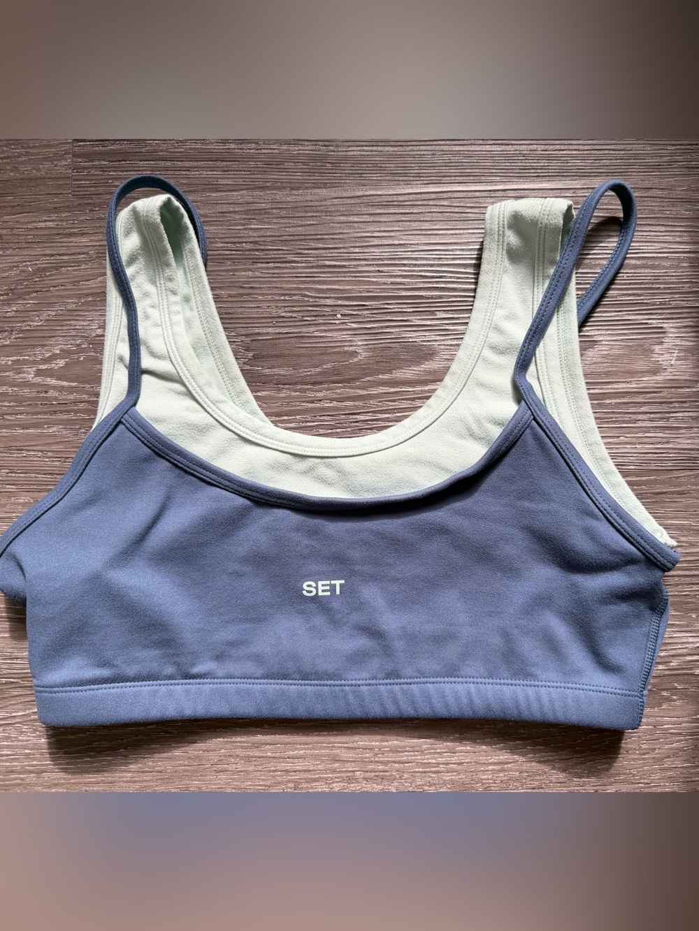 SET Active Double-Layer Scoop Sports Bra in Blue and Cream